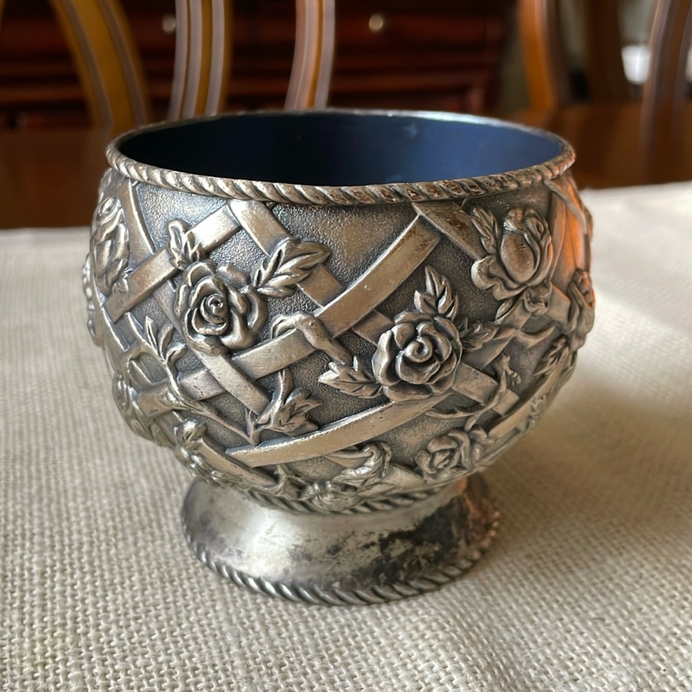 Pewter Finish rose Flower Trellis Climbing Rose Design vase candle holder bowl
